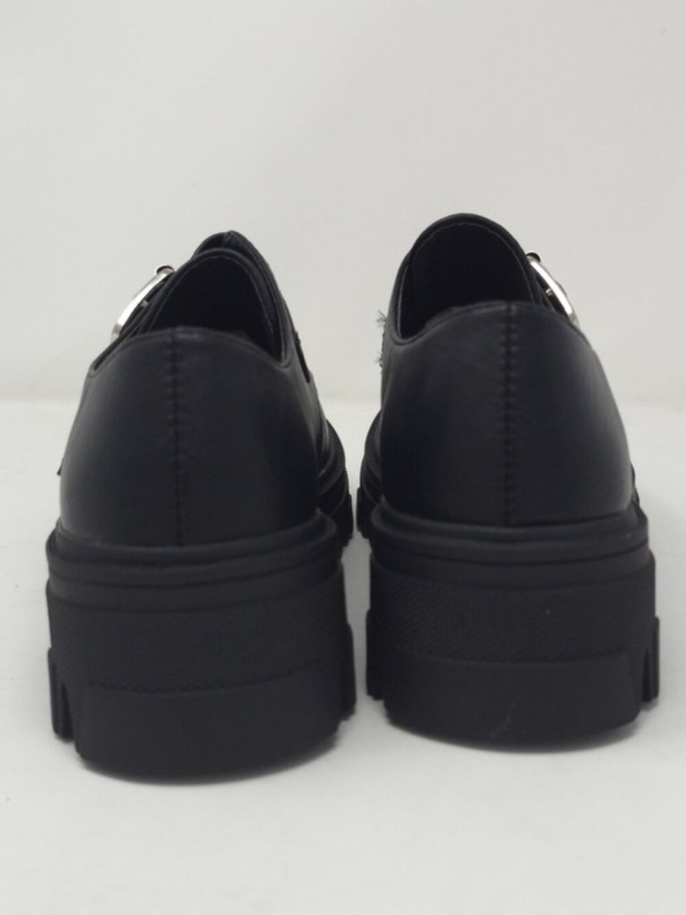CHARCOAL PU Chunky Platform Loafers Buckle Strap Lug Sole Slip On Casual Trendy - Picture 5 of 10